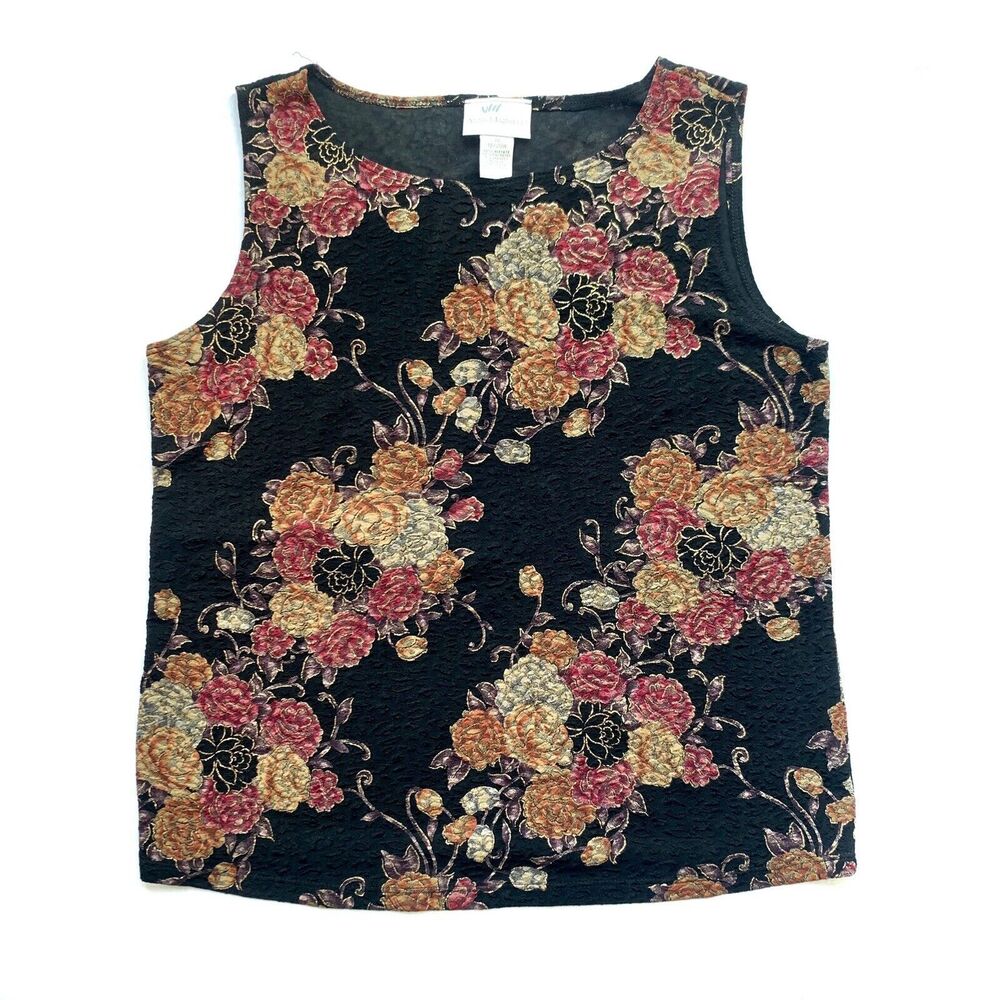 Anna Maxwell Gorgeous Dark Floral Tank w/ Gold Accent Thread Woven In Size 1X